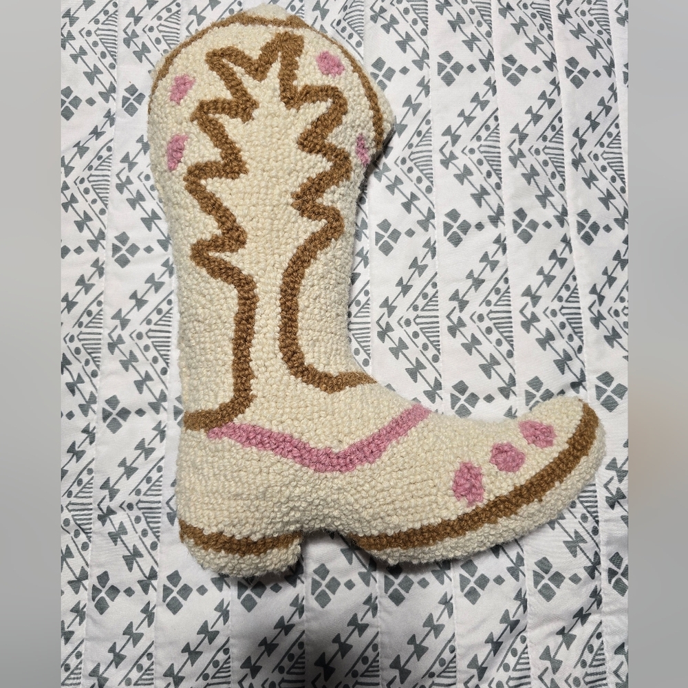 Cowboy Cream and Pink Boot-Shaped Pillow